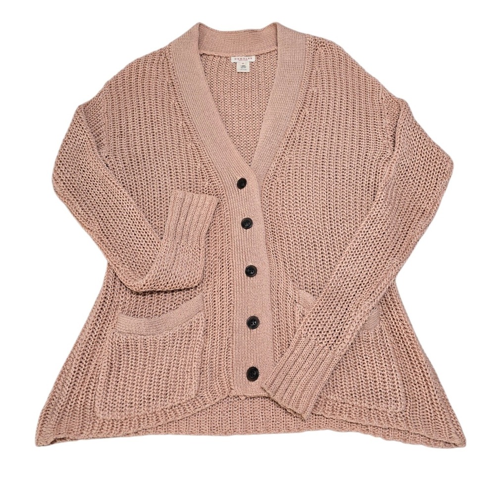 DemyLee New York Womens XS Pink Cotton Open Knit Button Front Cardigan Sweater